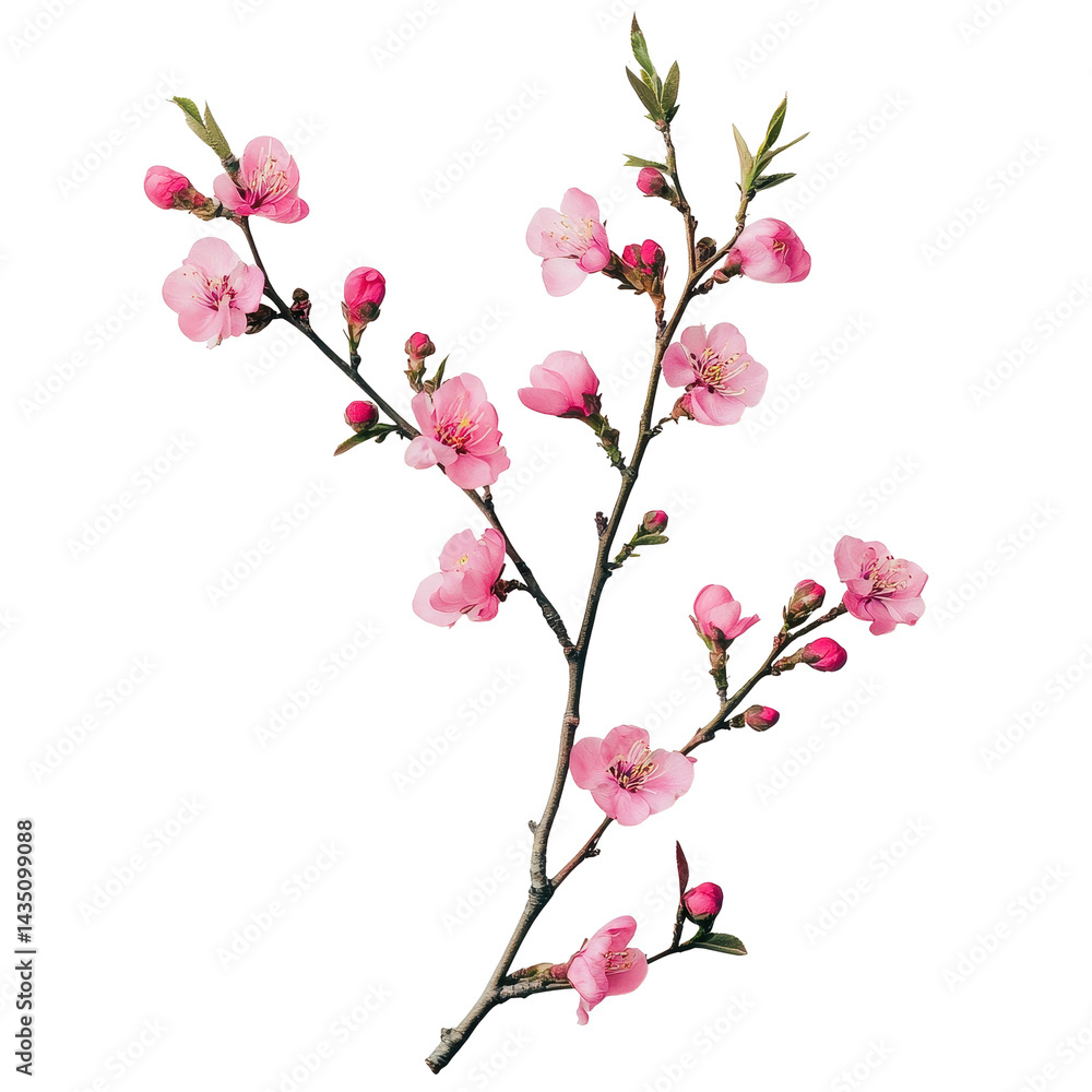 Fototapeta premium Delicate pink spring flowers branch on a Transparent background for a fresh floral aesthetic, Pink spring flowers branch composition, PNG background