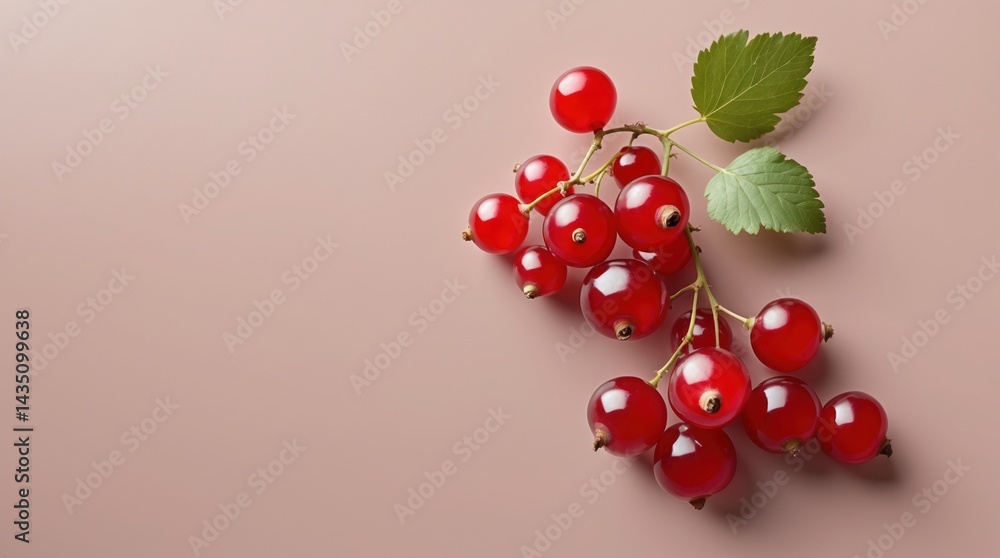 Red Currants with Green Leaves on Pastel Pink Red Currants with Green Leaves on Pastel Pink