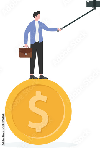 Vlogger taking selfie with a selfie stick vector illustration
