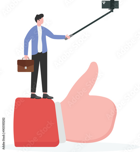 Vlogger taking selfie with a selfie stick vector illustration
