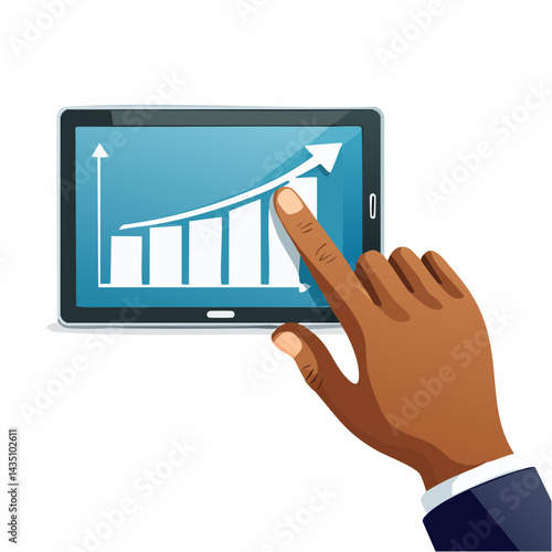 Businessman's hand interacting with financial growth chart on digital screen.