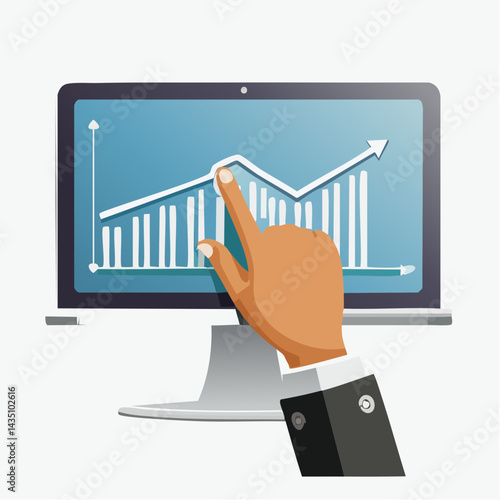 Businessman's hand interacting with financial growth chart on digital screen.