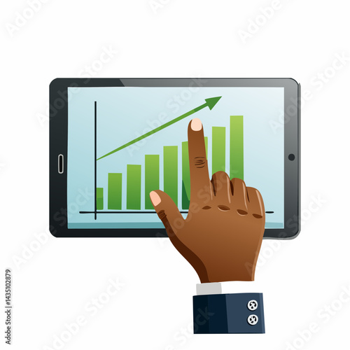 Businessman's hand interacting with financial growth chart on digital screen.