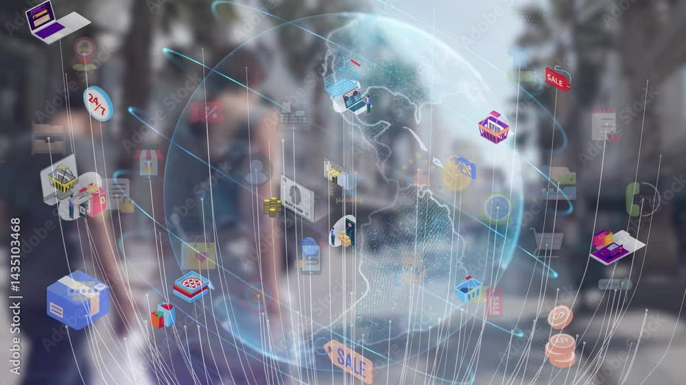 Omni channel technology of online retail business method. Multichannel marketing on social media network platform offer service of internet payment channel, online retail shopping and omni digital app