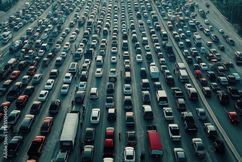 detailed picture of aerial view of traffic on massive highway intersection
