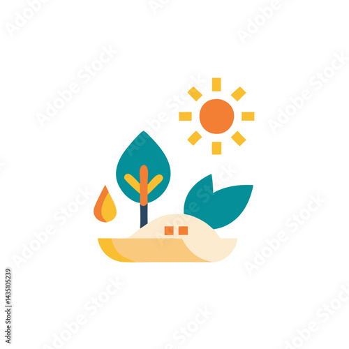 Ecotourism icon in flat colorful style with natural colors