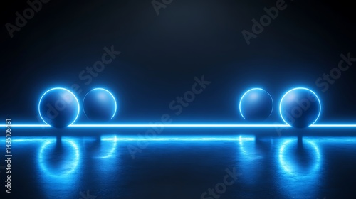 Neon Spheres with Reflective Floor, and Dark Room.