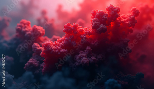 Crimson & Dark Navy Blurred Background – Abstract Ink-Drop Movement with Textured Brush Noise, Cinematic Widescreen Wallpaper

