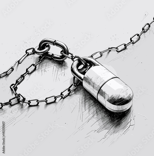 Chain with Locked Capsule on a Gray Background  
