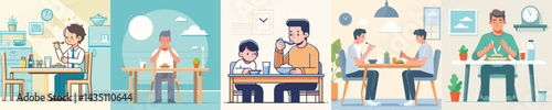 collection of vector images of a man eating