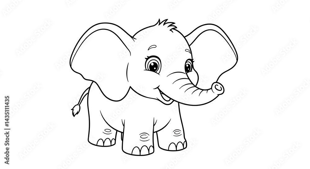 Fototapeta premium Cartoon elephant in the zoo Outlined colouring page black and white for kids with white background