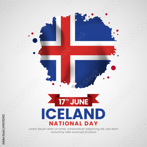 Iceland Grunge brush painted flag style for national day square banner background
