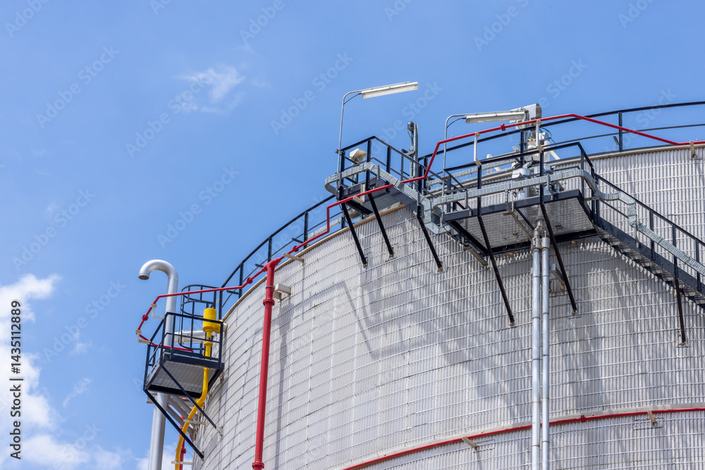 Oil storage tank at oil and gas refinery industrial zone, Business industrial oil and gas storage tank refinery, Crude oil and gas storage tank business power energy logistic transportation refinery.
