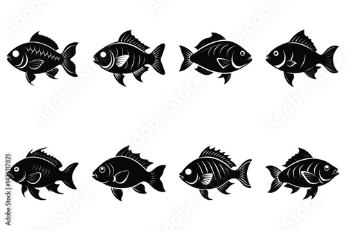  talapia fish silhouette black vector Bundle