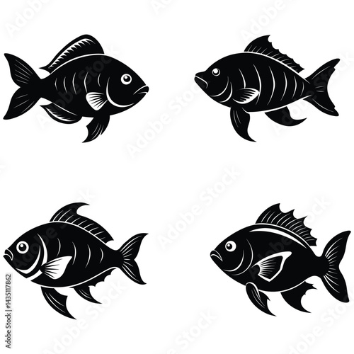 Minimal Tilapia Fish Silhouette Bundle Vector Design