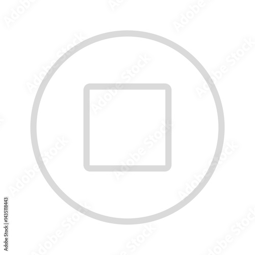グレーの停止ボタンの線画アイコン - シンプルでおしゃれな半透明のストップマークのUI素材