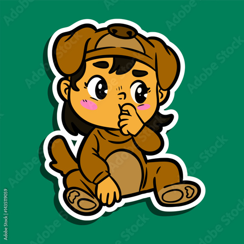 Doodle Sticker Illustration of a Kid Wearing a Dog Costume