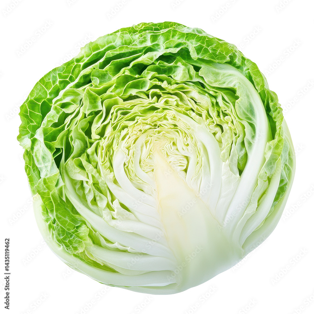 Obraz premium Freshly sliced cabbage showcasing vibrant green layers on a Transparent background, Slice cabbage isolated on PNG background