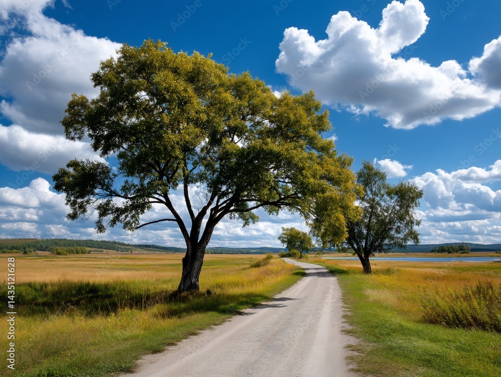 Fototapeta premium Country Road Under a Cloudy Sky