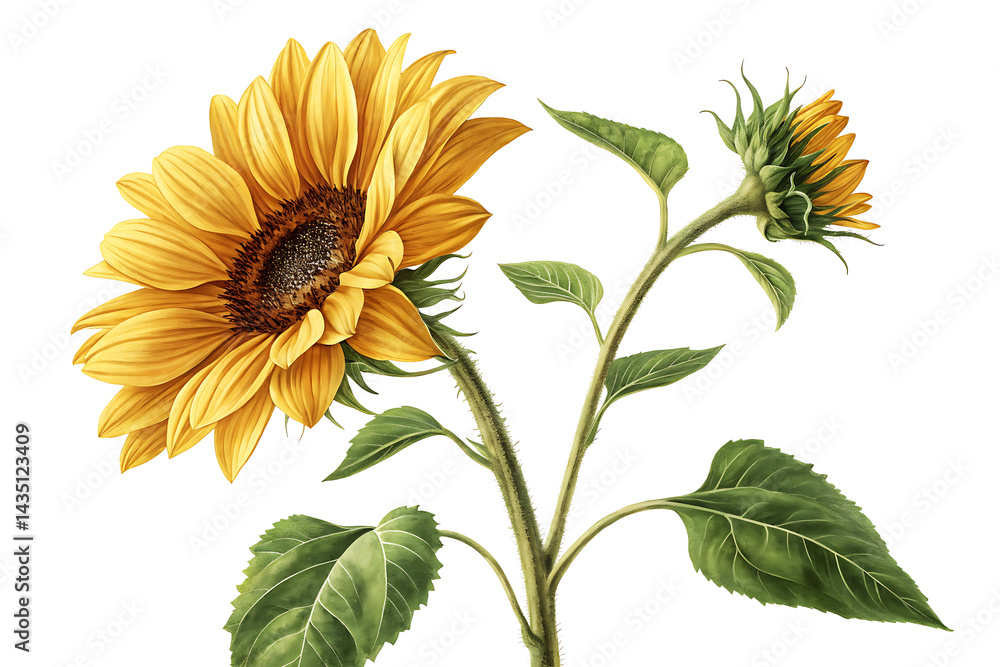 Fototapeta premium Single Sunflower Isolated on White Background – Clean Floral Element