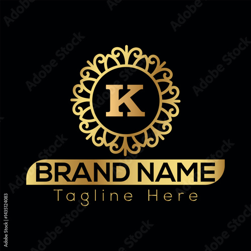 Gold star vector design features a taxi sign symbol for a car service business logo illustration K Logo template 