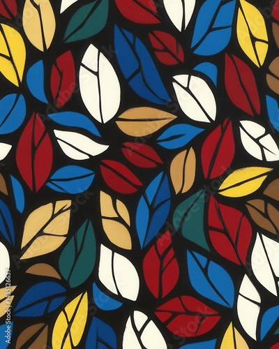 Wallpaper Mural Vibrant autumn leaves in a colorful mosaic pattern against a dark background creating a lively and artistic fall foliage scene with a modern aesthetic Torontodigital.ca