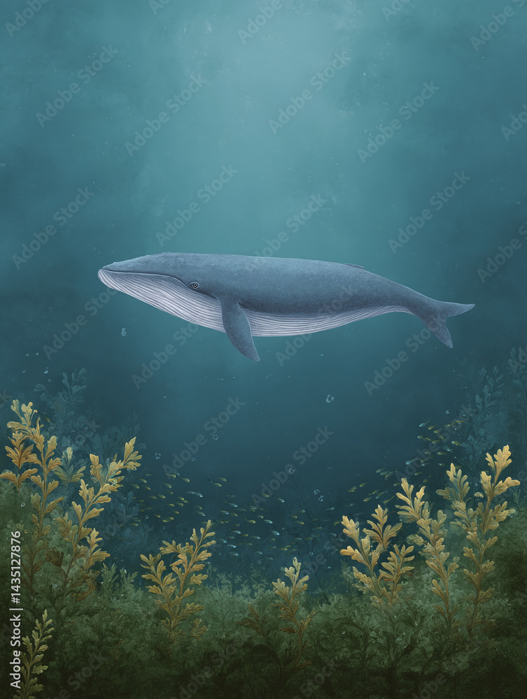 Obraz premium Majestic Blue Whale in the Deep Ocean