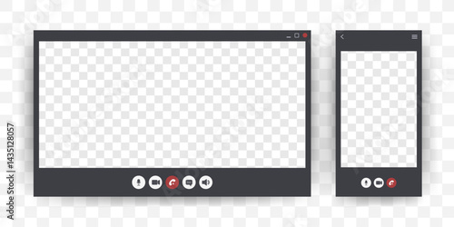 Videocall Interface template. Conference meeting mockup. Background of video chat screen for teleconferences. Vector Illustration in flat style.