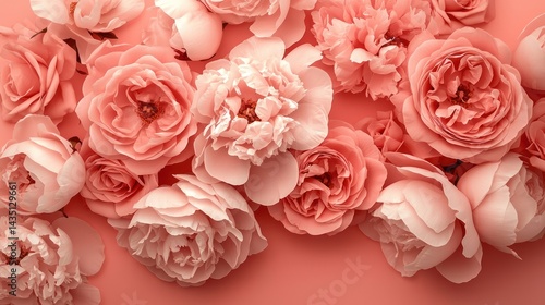 Elegant monochrome floral arrangement featuring blush pink roses and peonies, isolated on a matching pastel pink background for a soft, minimalist look.