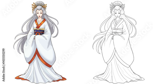 Elegant Woman Illustration: Depicting a woman in traditional attire, her elegant presence and serene composure captivate viewers.