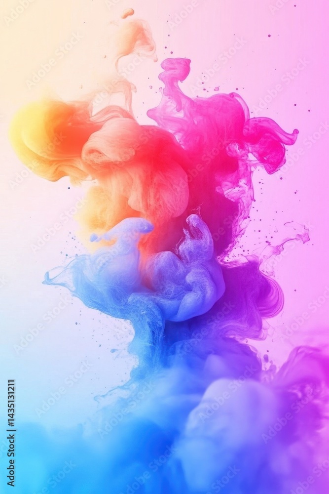 Fototapeta premium Colorful ink cloud in water abstract background ethereal gradient hues of blue pink orange and yellow artistic splash creating a dreamy and vibrant visual effect