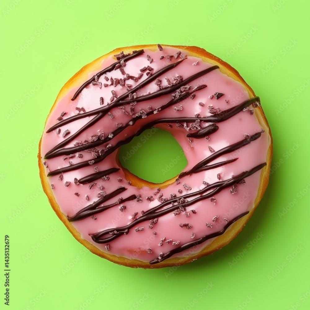 Fototapeta premium Donut with chocolate sprinkles on green background.