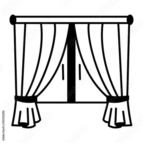 A window with curtains hand drawn style icon
