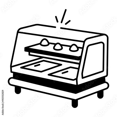 A buffet warmer with food display, sketchy style icon 
