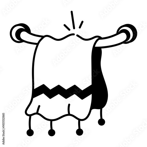 Towel hanging on the towel rack, sketchy style icon
