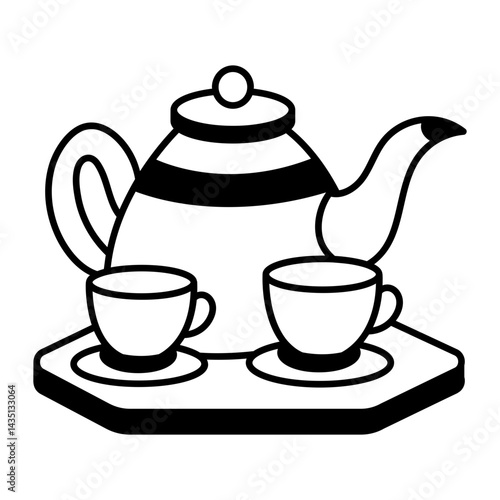 Sketchy style icon showing a teapot on a tray 

