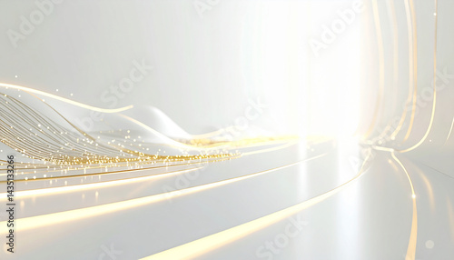 Fototapeta Naklejka Na Ścianę i Meble -  ゴールドの光が流れる近未来空間