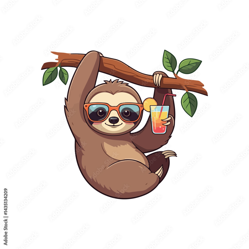 Obraz premium Cute Slot Sitting Cartoon Vector Icon Illustration Animal Nature Icon Concept Isolated Premium Flat