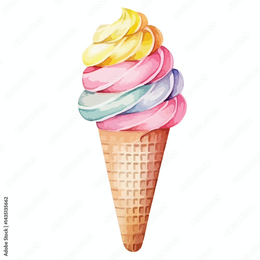 cone of rainbow sherbet cute watercolors illustration on white background cone of rainbow sherbet cute watercolors illustration on white background