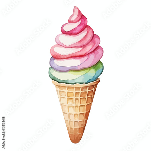 Tableau sur toile cone of rainbow sherbet cute watercolors illustration on white background