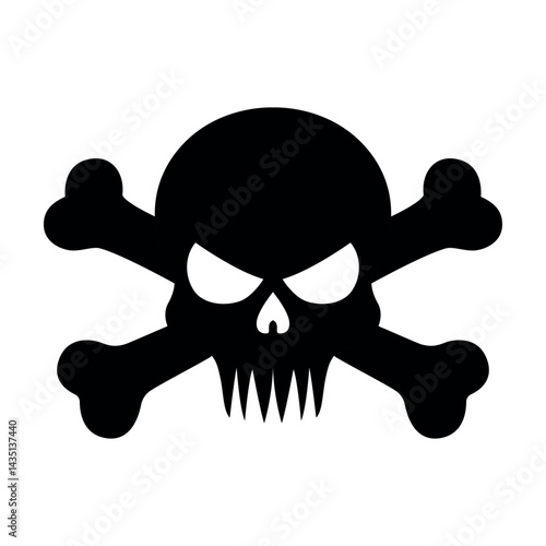 Fierce skull and crossbones with sharp teeth vector illustration