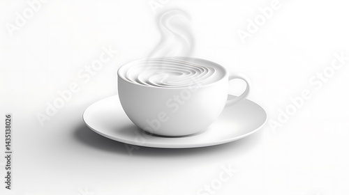 Steaming white teacup with a matching saucer on a clean background
