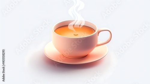 Steaming pink teacup with a matching saucer
