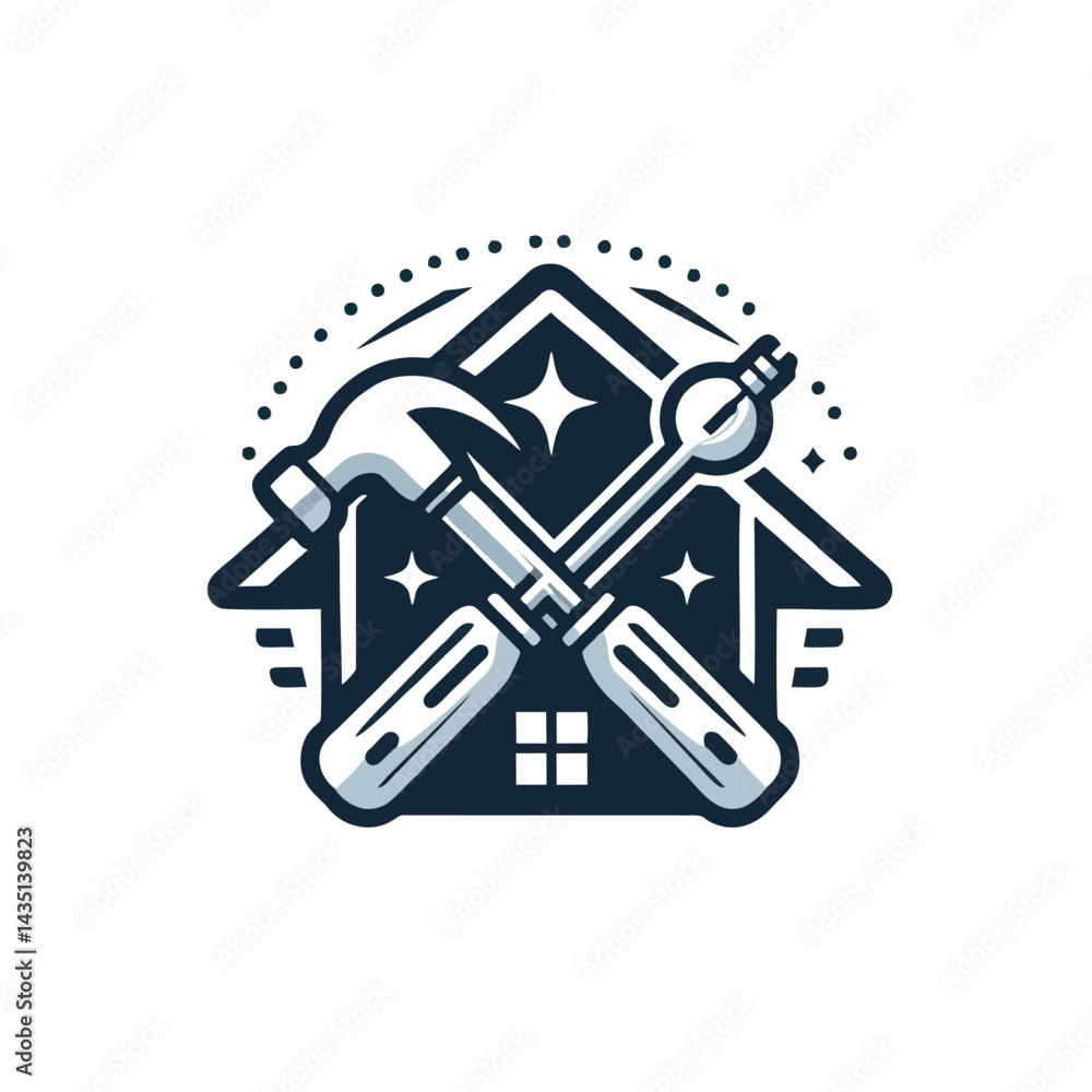 Handyman House Logo With Hammer and Screwdriver Crossed Inside a House Shape, Vector Style Handyman House Logo With Hammer and Screwdriver Crossed Inside a House Shape, Vector Style