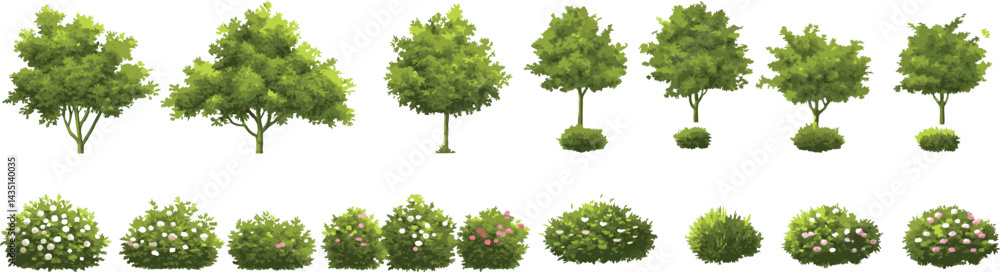 Fototapeta premium Variety of Trees and Bushes Vector Collection