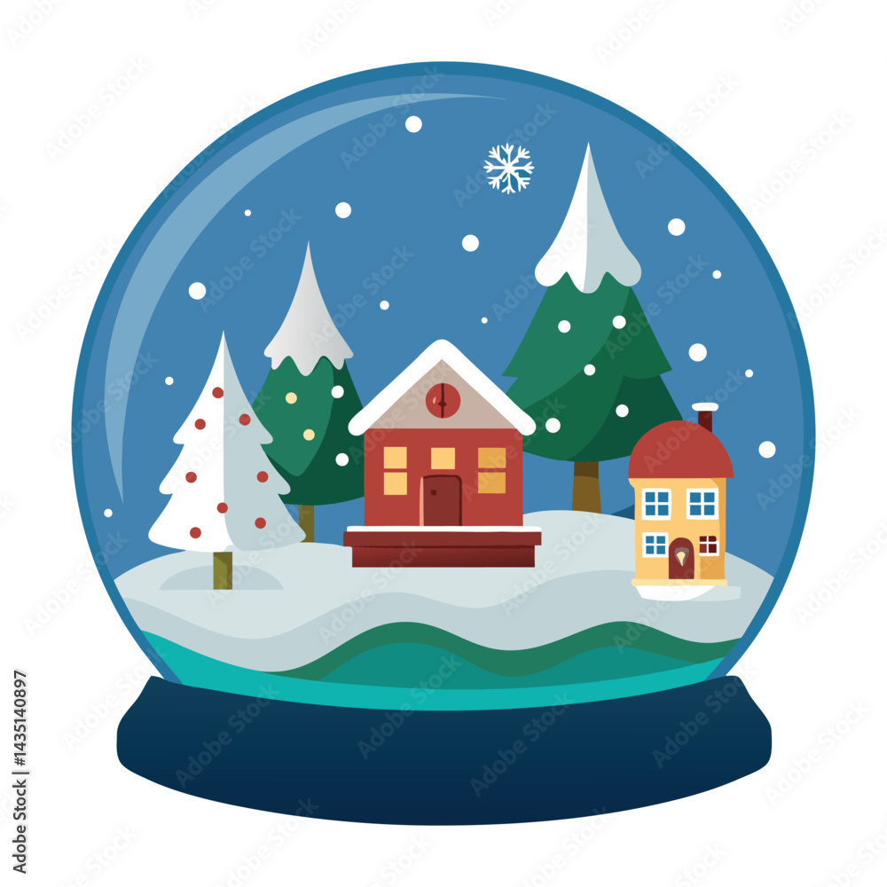 Obraz premium Festive Snow Globe With Winter Village Scene and Holiday Decorations