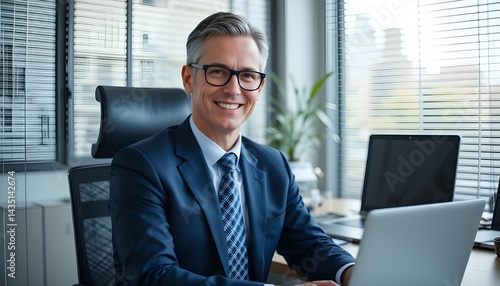 A collage of two professional headshots of a smiling man in glasses and a suit. AI Generated image