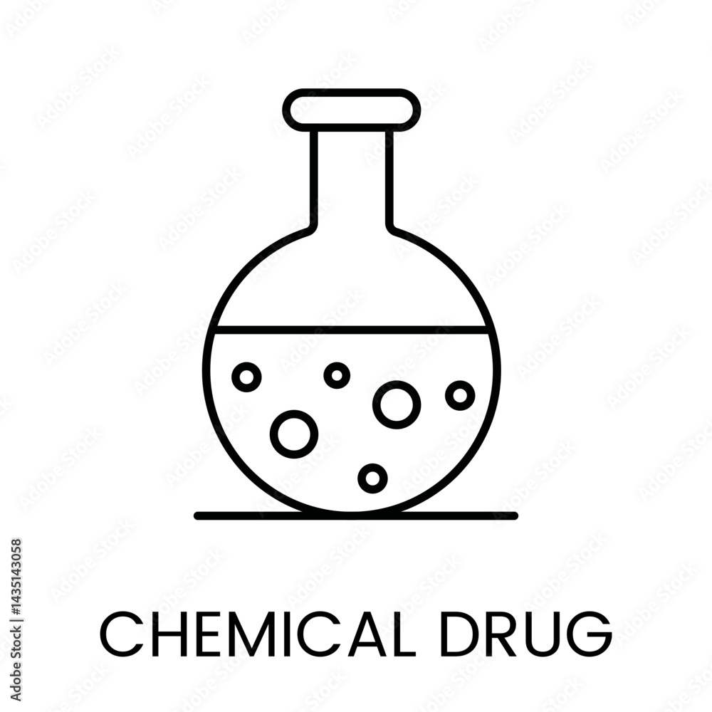 A round bottom flask icon in vector, symbolizing chemical solutions or lab processes, with an editable stroke A round bottom flask icon in vector, symbolizing chemical solutions or lab processes, with an editable stroke