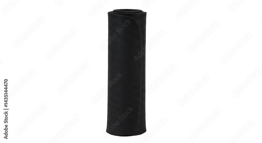 Sleek rolled black mat on white background, minimalist studio photography Sleek rolled black mat on white background, minimalist studio photography