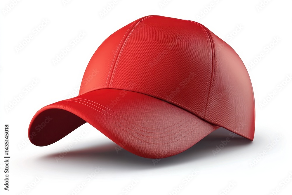 Fototapeta premium Vibrant red baseball cap casting a soft shadow on a clean white background a classic sporty accessory displayed with a modern minimalist style and a smooth texture